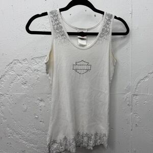 Y2K Women’s White Harley Davison Logo Sequin  Tank Top